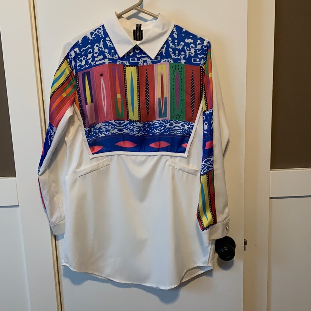 SHEIN Colorful Print Lapel Blouse